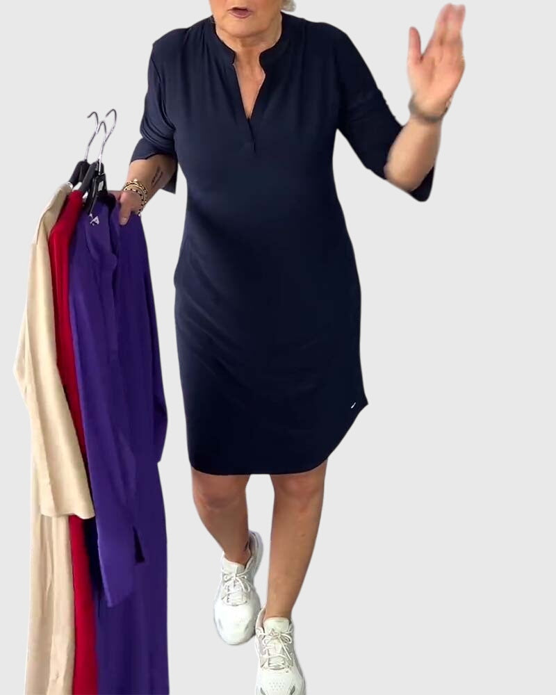 June | Solid V-Neck Dress