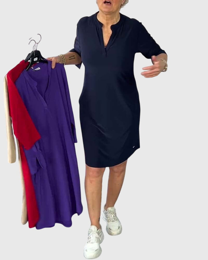 June | Solid V-Neck Dress