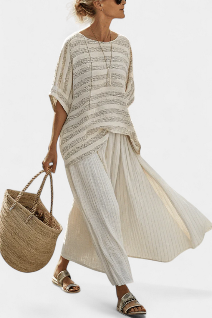 Graziella — Top with Stripes Made from Natural Bamboo and Flowing Trousers