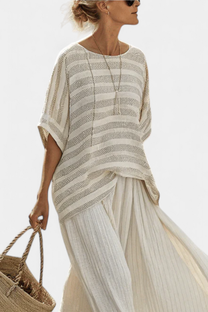 Graziella — Top with Stripes Made from Natural Bamboo and Flowing Trousers