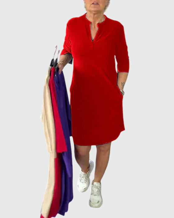 June | Solid V-Neck Dress