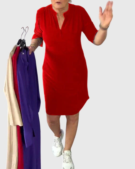 June | Solid V-Neck Dress