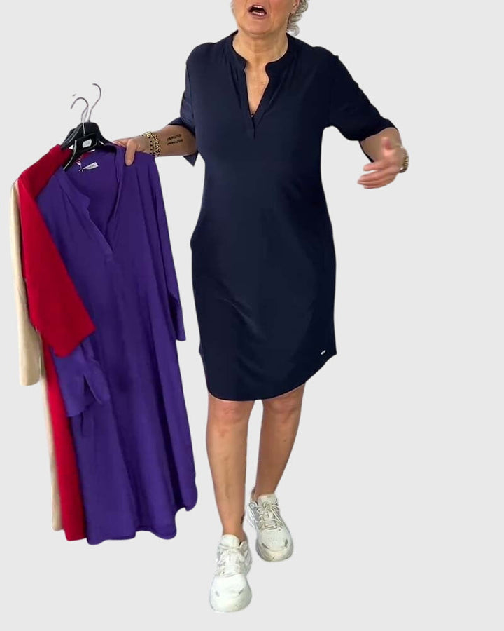 June | Solid V-Neck Dress
