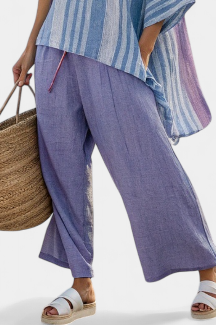 Carlotta – Elegant Top in Lavender and Sky Blue with Trousers