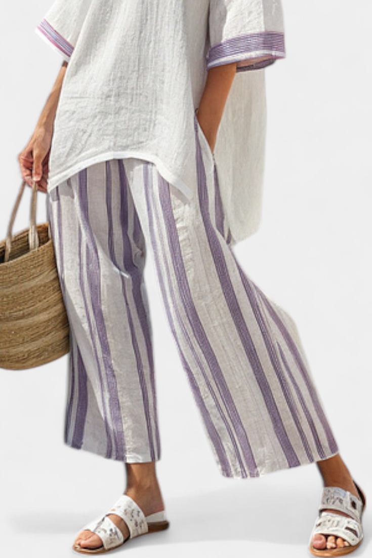 Allegra — Comfortable T-Shirt and Striped Bamboo Trousers