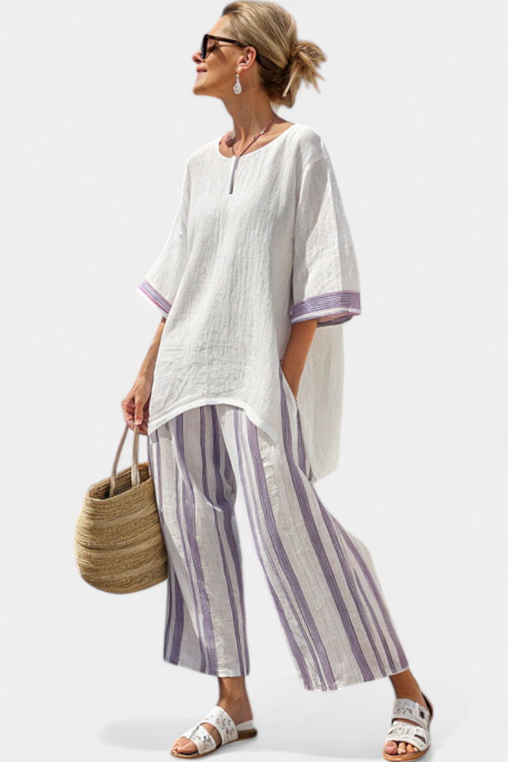 Allegra — Comfortable T-Shirt and Striped Bamboo Trousers