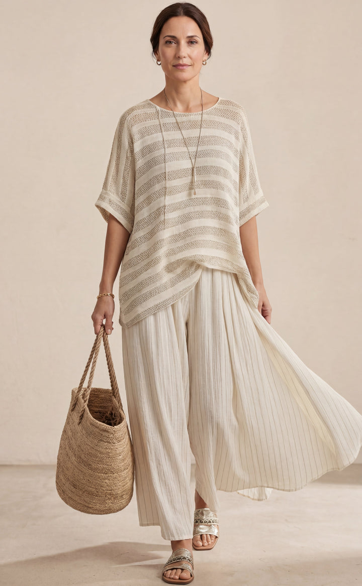 Graziella — Top with Stripes Made from Natural Bamboo and Flowing Trousers