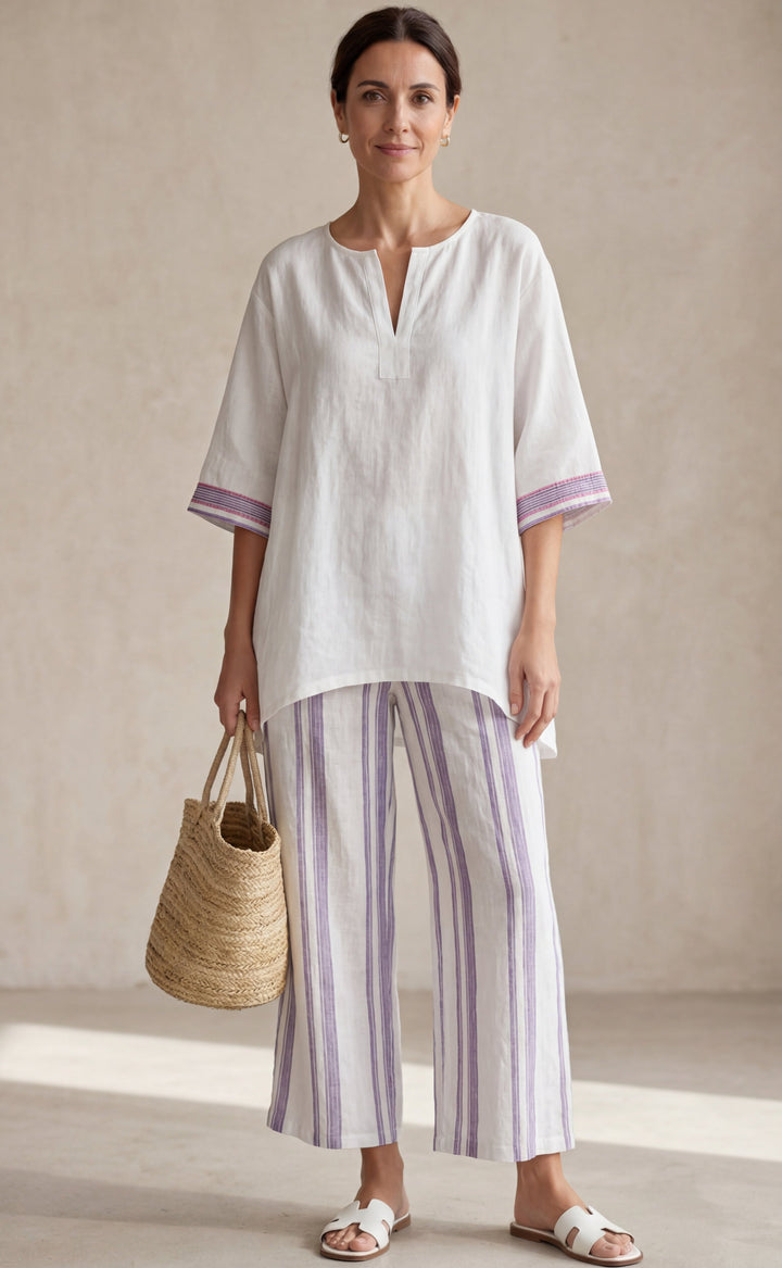 Allegra — Comfortable T-Shirt and Striped Bamboo Trousers
