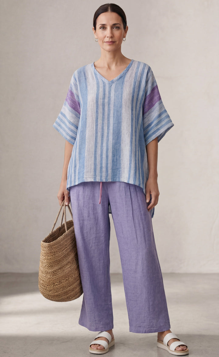 Carlotta – Elegant Top in Lavender and Sky Blue with Trousers