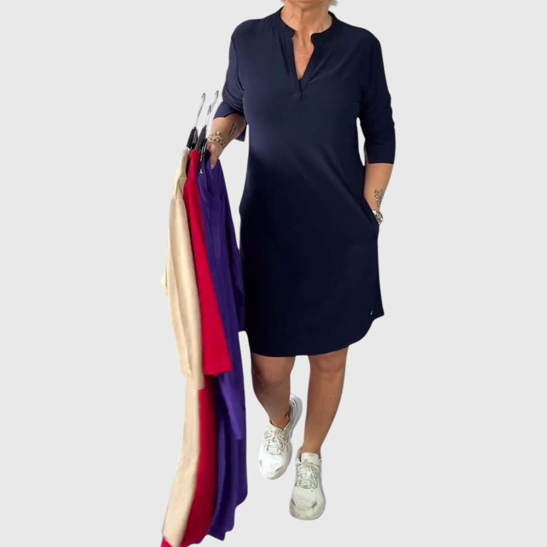 June | Solid V-Neck Dress