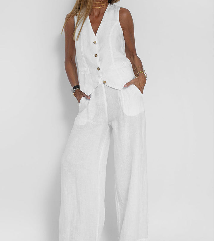 Aira – Elegant Two-Piece Set with Waistcoat and Wide-Leg Trousers