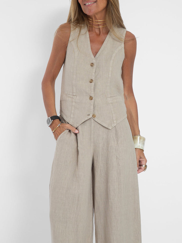 Aira – Elegant Two-Piece Set with Waistcoat and Wide-Leg Trousers