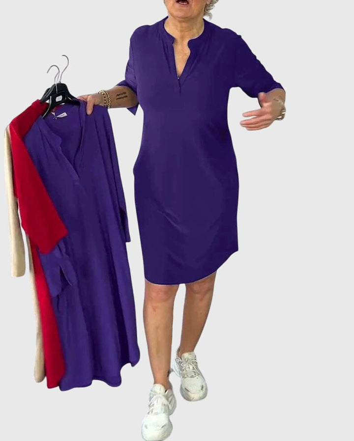 June | Solid V-Neck Dress