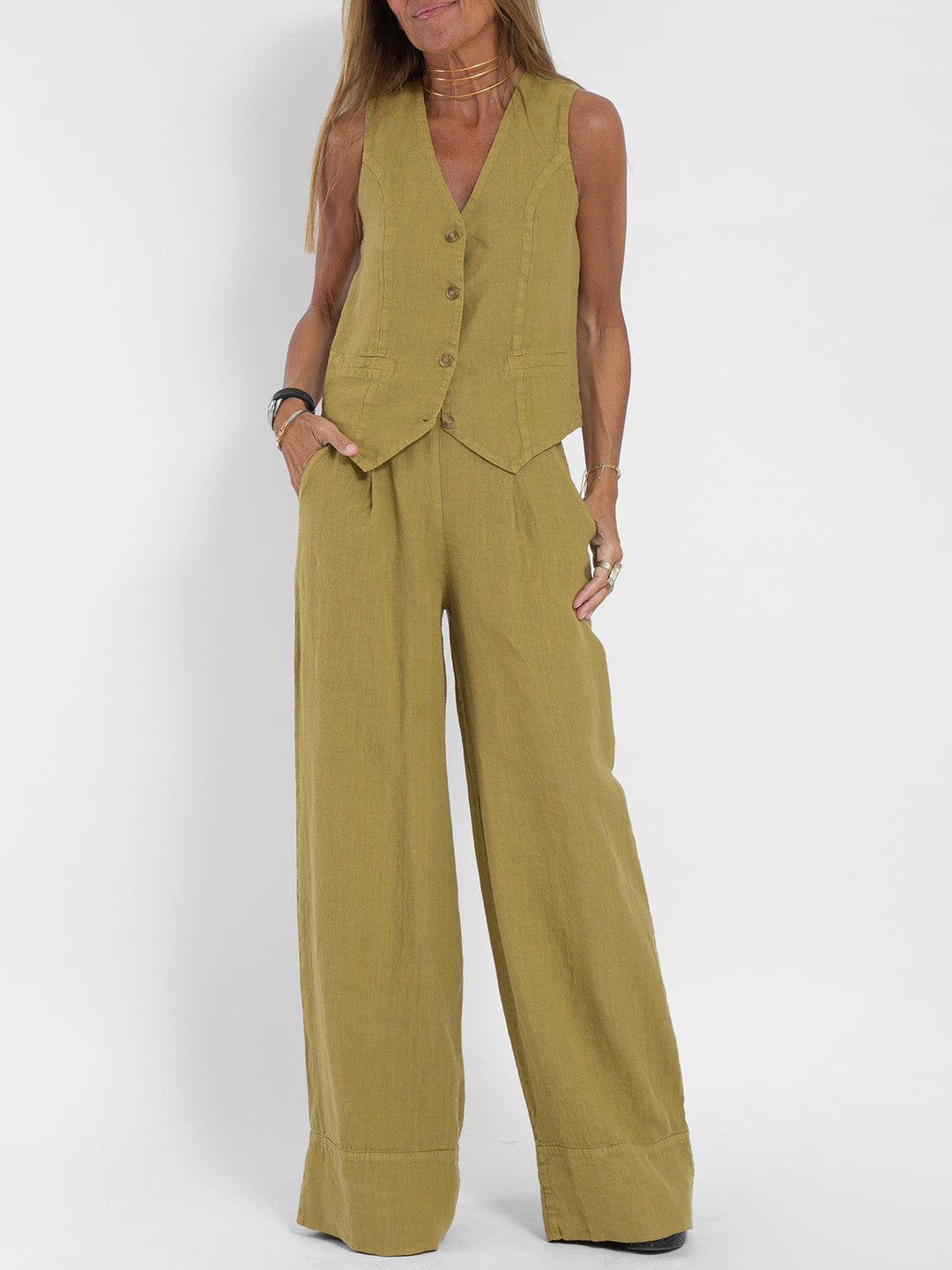 Aira – Elegant Two-Piece Set with Waistcoat and Wide-Leg Trousers