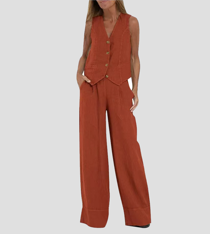 Aira – Elegant Two-Piece Set with Waistcoat and Wide-Leg Trousers